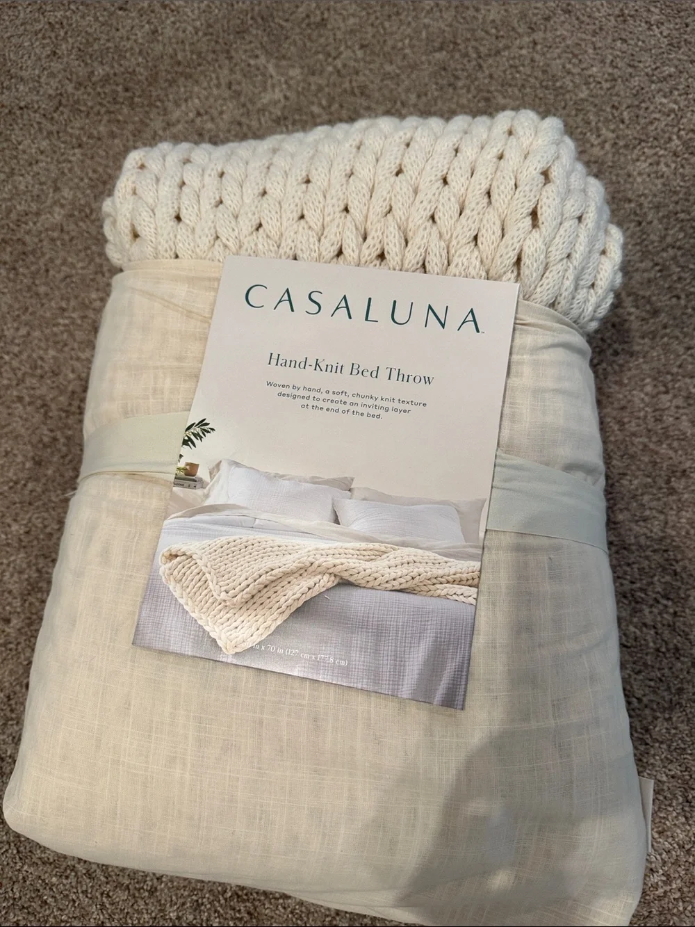 Casaluna Chunky Hand-Knit Throw in Cream